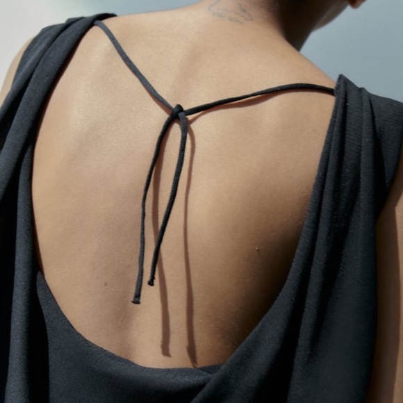 NWT ZARA FLUID NECKLINE LONG KNIT DRESS BLACK - Size L - Picture 5 of 12